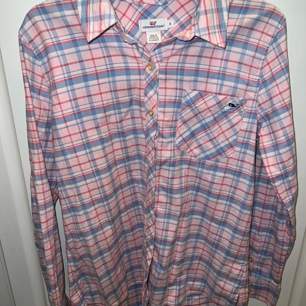 Vineyard Vines Womens Plaid  Button down Shirt Size 8 Pink Blue